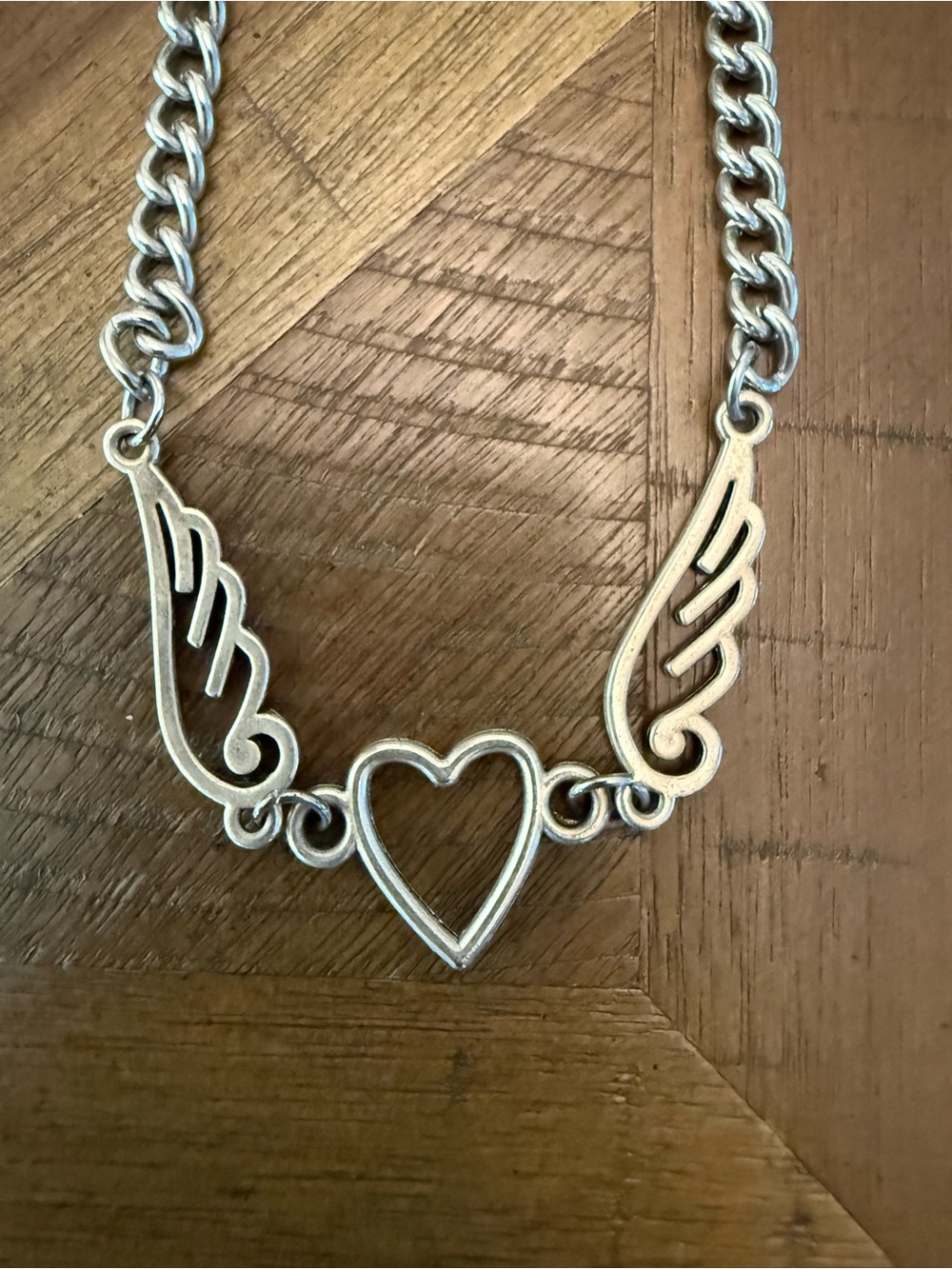 Claire's Silver Heart and Wing Pendant Necklace